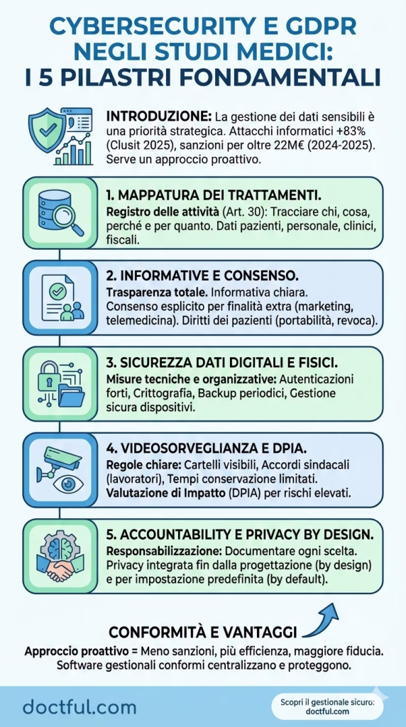 Infografica - GDPR e studi medici moderni: i 5 pilastri per la sicurezza dei dati dei pazienti